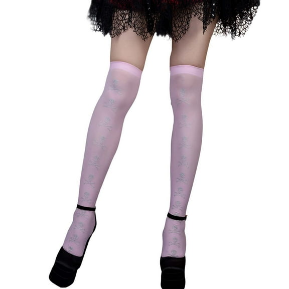 IWRICH Women's Halloween Skeleton Thigh High Socks over Knee Stockings with Double-Sided Printing RD2