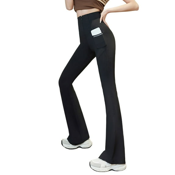 IWRICH Women's High Waist Flare Yoga Leggings with Pockets Buttery Soft Yoga Pants with Tummy Control Workout Pants Black L