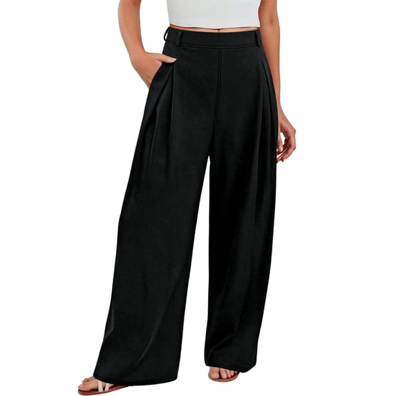 IWRICH Women's High Waist Work Pants Fall 2025 Casual Wide Leg Trousers Loose Work Office Business Suit Pant Pockets Black XXL