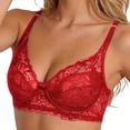 thumbnail image 1 of IWRICH Women's Lace Bra Sheer Underwire Unlined Plunge Everyday Bras Full Coverage Bralettes Red 95B, 1 of 5