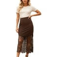 thumbnail image 1 of IWRICH Women's Lace Patchwork Skirts High Waist a Line Elegant Maxi Long Skirts Party Boho Skirt Coffee XL, 1 of 6