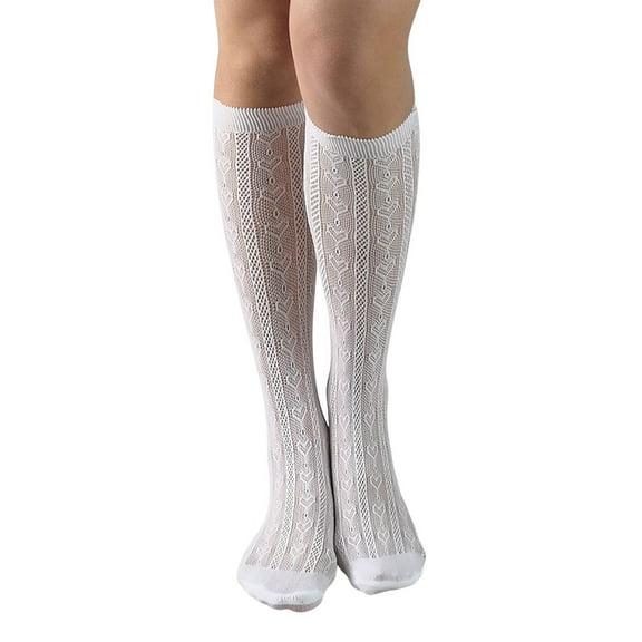 IWRICH Women's Lace Socks Knee High Socks Black White Fishnet Mesh Stockings White