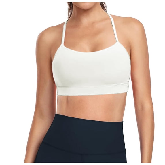 IWRICH Women's Light Support Strappy Sports Bra Low Cut Wirefree Padded Yoga Cami Criss Cross Back White XL