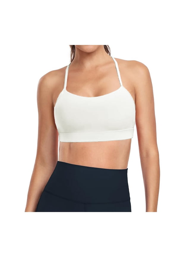 Women's Light Support Strappy Sports Bra Low Cut Wirefree Padded Yoga Cami Criss Cross Back White XL