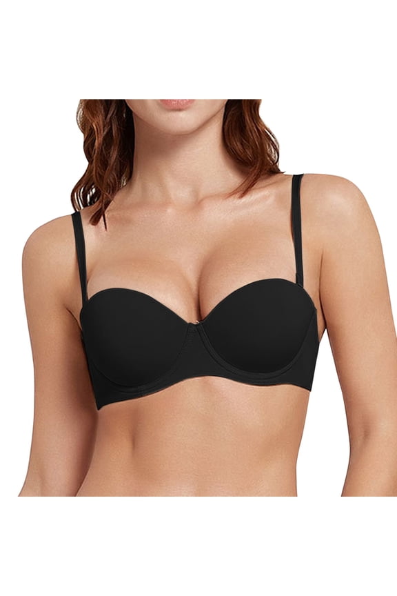Women's Lightly Padded Bra Tshirt Supportive Demi Underwire Plus Size Bralettes Black 80C