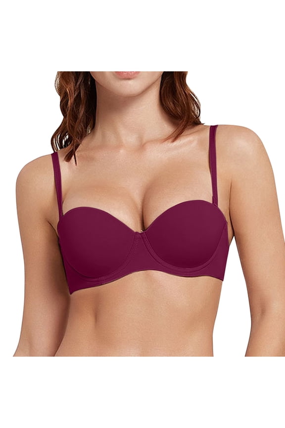 Women's Lightly Padded Bra Tshirt Supportive Demi Underwire Plus Size Bralettes Red 80D