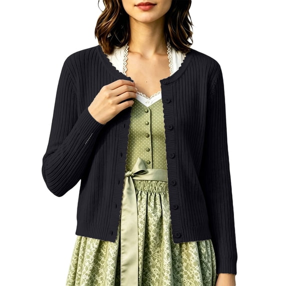IWRICH Women's Lightweight Crochet Cardigan Ribbed Cropped Shrugs Long Sleeve Open Front Thin Sweater Tops Lightweight Fall Fashion Cardigan Blouses S