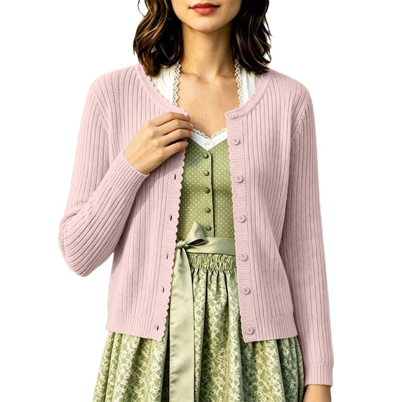 IWRICH Women's Lightweight Crochet Cardigan Ribbed Cropped Shrugs Long Sleeve Open Front Thin Sweater Tops Lightweight Fall Fashion Cardigan Blouses S