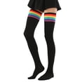 thumbnail image 1 of IWRICH Women's Long High Thigh Socks Striped over Knee Thin Tights Long Stocking Black, 1 of 5
