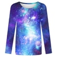 thumbnail image 1 of IWRICH Women's Long Sleeve Crew Neck T Shirts Space Printed Tees Causal Fashion Rave Clothes 03-Purple XXL, 1 of 4