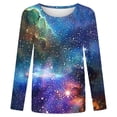 thumbnail image 1 of IWRICH Women's Long Sleeve Crew Neck T Shirts Space Printed Tees Causal Fashion Rave Clothes 04-Purple L, 1 of 4