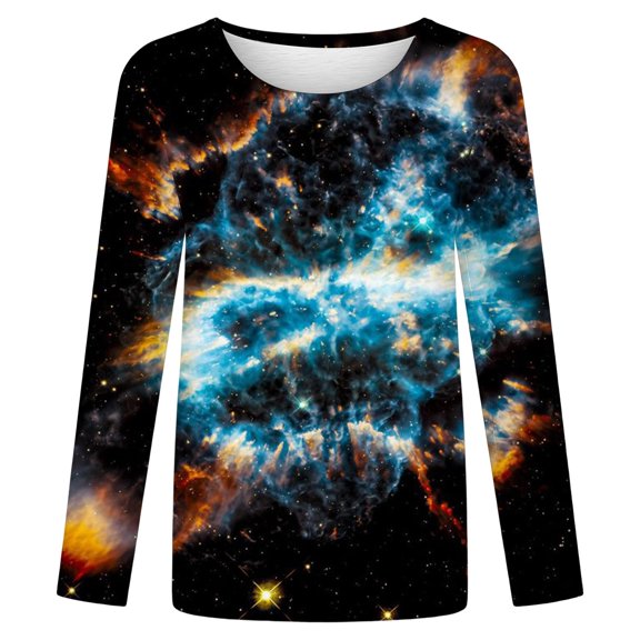 IWRICH Women's Long Sleeve Crew Neck T Shirts Space Printed Tees Causal Fashion Rave Clothes 05-Purple XL