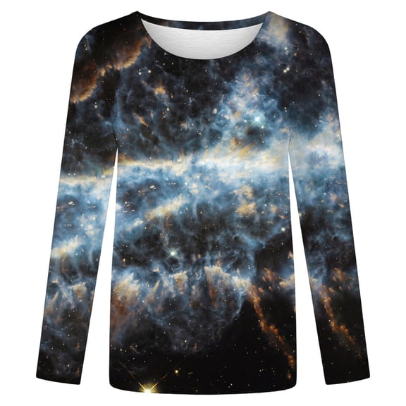 IWRICH Women's Long Sleeve Crew Neck T Shirts Space Printed Tees Causal Fashion Rave Clothes 16-Purple XXL