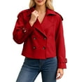 thumbnail image 1 of IWRICH Women's Long Sleeve Crop Trench Coat Lapel Double Loose Casual Jacket with Pockets Red XL, 1 of 5
