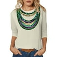 thumbnail image 1 of IWRICH Women's Long Sleeve Mardi Gras Tees Crew Neck Rave Tops Casual Graphic Printed Trendy T Shirts Beige M, 1 of 4