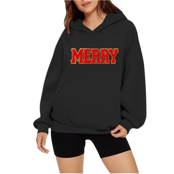 IWRICH Women's Merry Christmas Oversized Hoodies Xmas Sweatshirts Holiday Pullover Tops with Pocket XXL