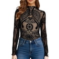 thumbnail image 1 of IWRICH Women's Mesh Long Sleeve Top Sheer Blouse See Through Tee Shirt Lace Tops Black XL, 1 of 6