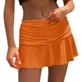 thumbnail image 1 of IWRICH Women's Mid Waisted Ruched Ruffle Swim Skirts with Hipster Bikini Swimsuit Bottoms Orange S, 1 of 4