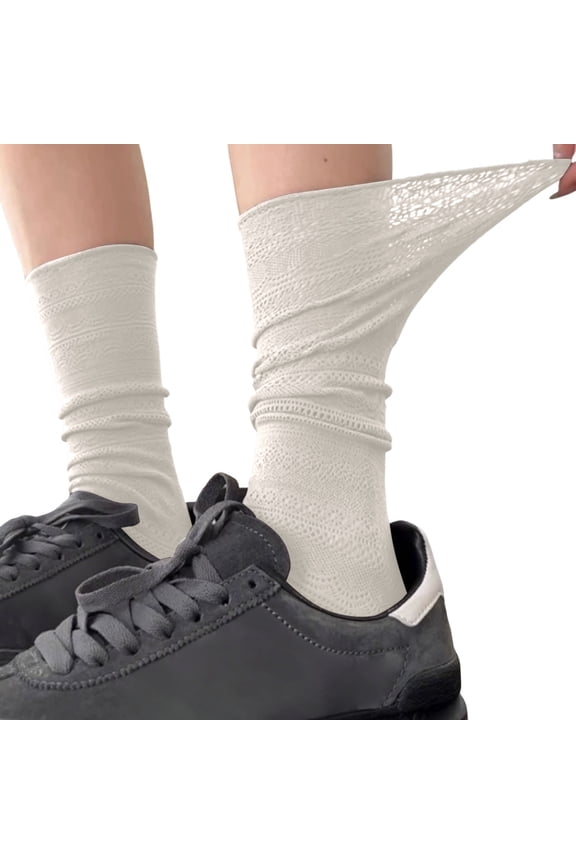 Women's Minimalist Long Tube Hollowed-Out Summer Thin Ballet Dance Socks White