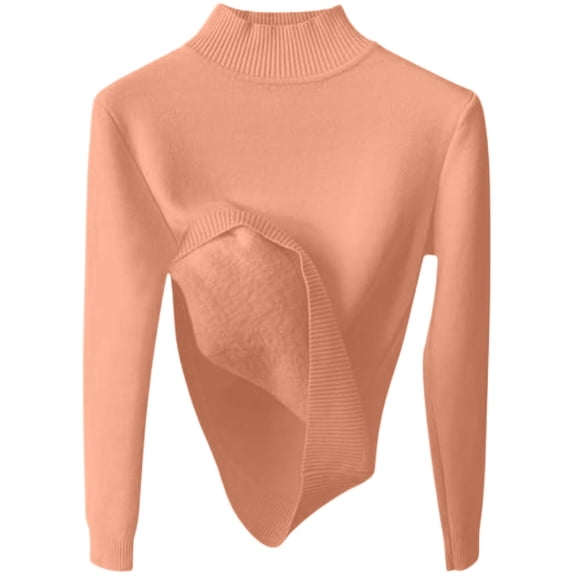 IWRICH Women's Mock Neck Sweaters Fleece Lined Fall Winter Soft Knitted Pullover Tops Long Sleeves Warm Undershirts Pink S