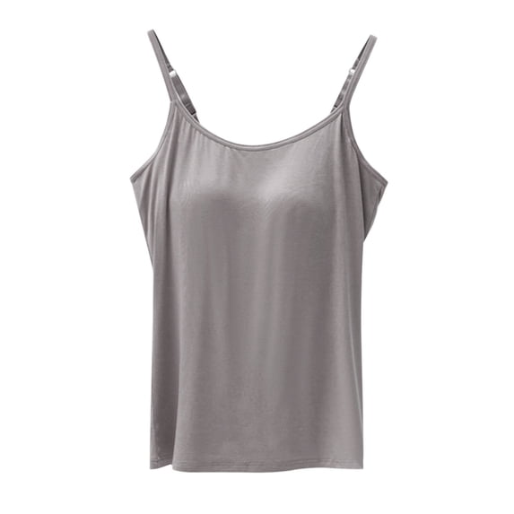 IWRICH Women's Modal Built-In Bra Padded Camisole Yoga Tanks Tops Dark Gray L