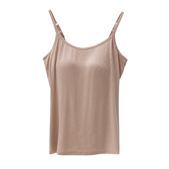 IWRICH Women's Modal Built-In Bra Padded Camisole Yoga Tanks Tops Khaki XXXL