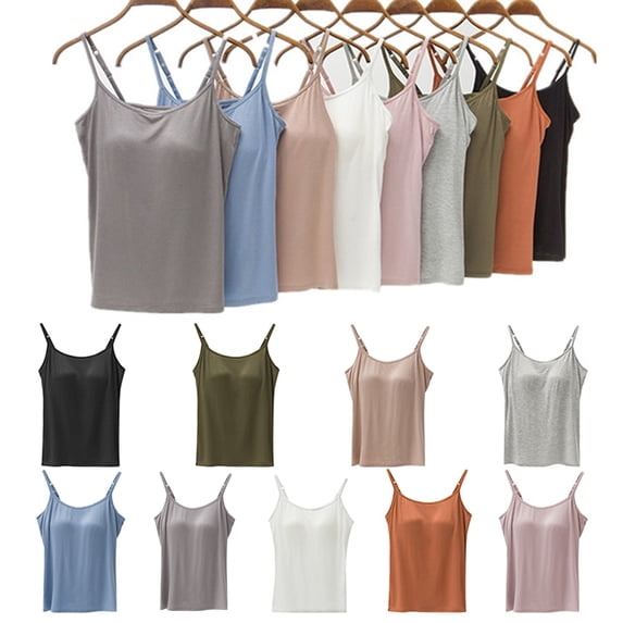 IWRICH Women's Modal Built-In Bra Padded Camisole Yoga Tanks Tops White L