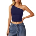 thumbnail image 1 of IWRICH Women's One Shoulder Tank Tops Stylish Sleeveless Slim Fit Cropped Tee Shirt Summer Tops Navy M, 1 of 5