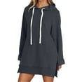 thumbnail image 1 of IWRICH Women's Oversized Hoodie Dress Warmy Casual Pullover Tops Split Hem Drawstring Long Sweatshirt with Pocket Grey XL, 1 of 5