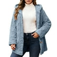 thumbnail image 1 of IWRICH Women's Oversized Sherpa Hooded Jacket Fuzzy Button up Hoodies Warm Winter Coats Blue XL, 1 of 6