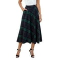 thumbnail image 1 of IWRICH Women's Plaid Wool Skirts Elastic Waist A-Line Pleated Tartan Long Skirts Green XXL, 1 of 4