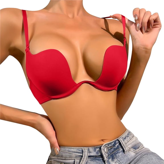 IWRICH Women's Plus Size Bras Underwire Deep V-Neck Push up Bra High Support Elegant Bralettes Red 80B
