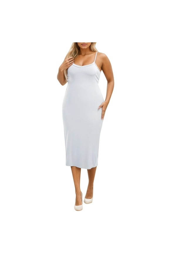 Women's Plus Size Full Dresses V-Neck Soft Nightgown Adjustable Spaghetti Strap Mini Casual Dress Under Dresses White XXXXL