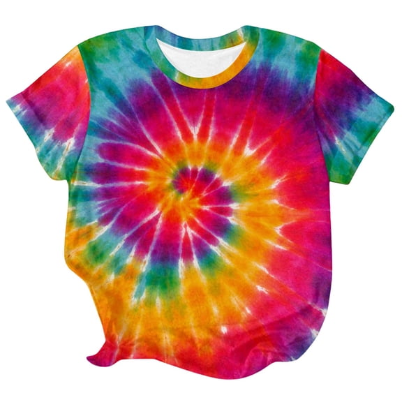 IWRICH Women's Plus Size Tops Tie Dye Casual V Neck Summer Short Sleeve Loose Fit Shirts Multicolour XXXL