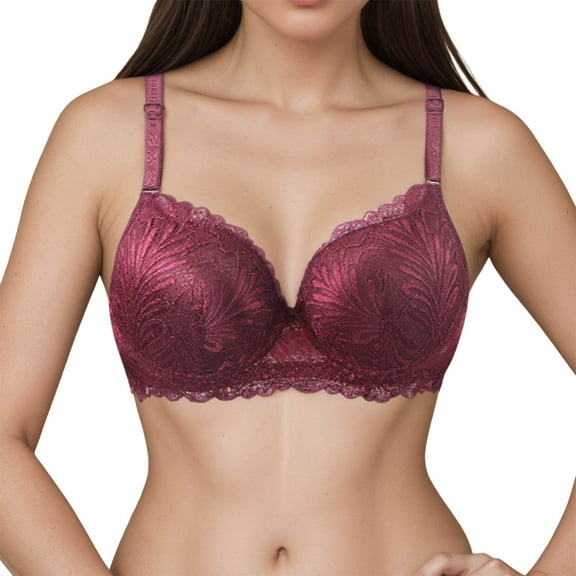 IWRICH Women’s Push up Lace Bras Comfort Padded Underwire Bra Lift up Soft Comfy Breathable Bralettes Red 70B