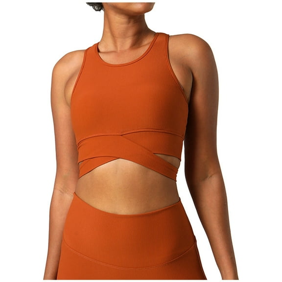 IWRICH Women's Racerback Longline Sports Bra Padded Scoop Neck Workout Crop Tank Top with Built in Pads Coffee L