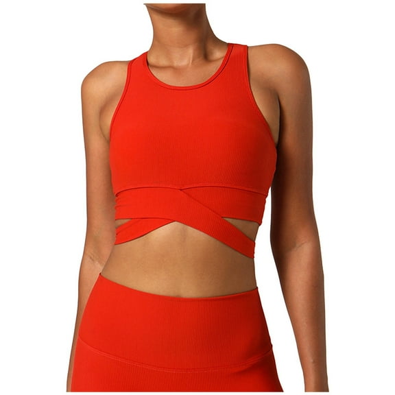 IWRICH Women's Racerback Longline Sports Bra Padded Scoop Neck Workout Crop Tank Top with Built in Pads Watermelon Red M