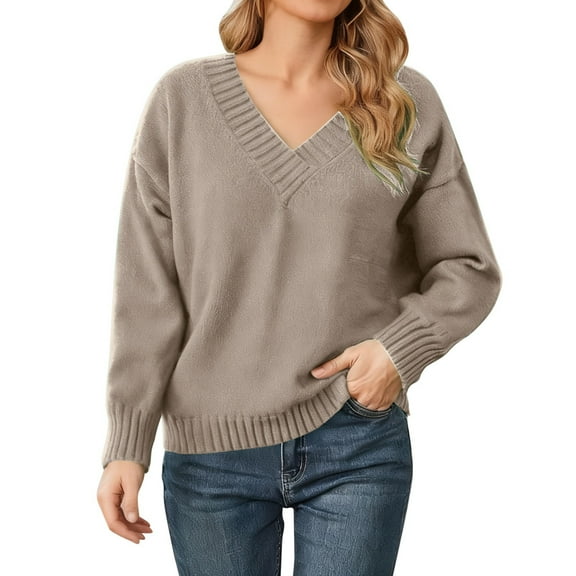 IWRICH Women's Raglan Long Sleeve Double Side V Neck Short Crop Sweater Casual Loose Fit Knit Top Sweaters Beige L