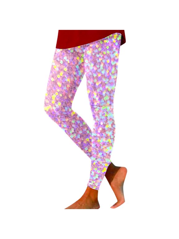 Women's Rave Sequin Printed Leggings Basic Workout Yoga Pants Buttery Smooth Tights 09-Light Pink XL