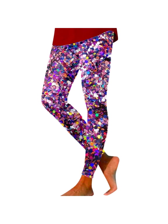 Women's Rave Sequin Printed Leggings Basic Workout Yoga Pants Buttery Smooth Tights 10-Purple S