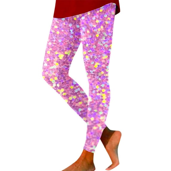 IWRICH Women's Rave Sequin Printed Leggings Basic Workout Yoga Pants Buttery Smooth Tights 11-Pink S