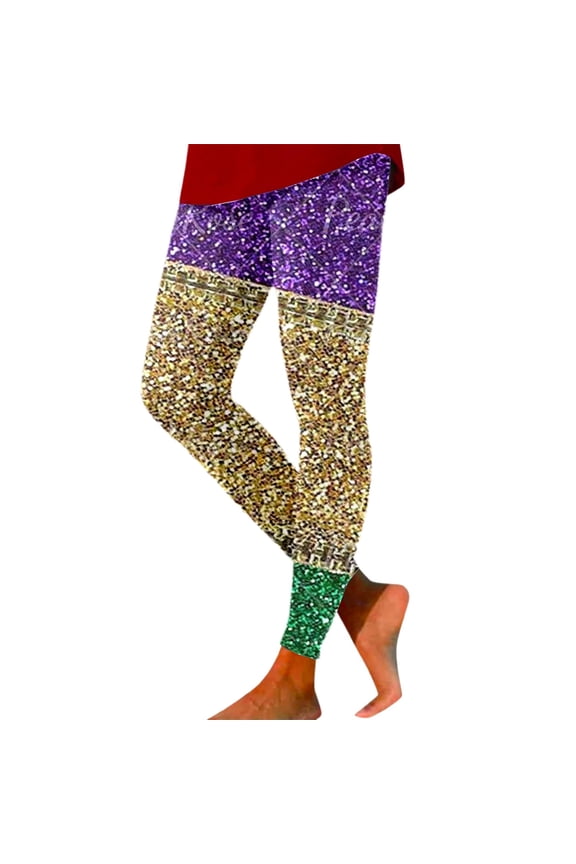 Women's Rave Sequin Printed Leggings Basic Workout Yoga Pants Buttery Smooth Tights 12-Purple XL