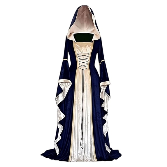 IWRICH Women's Renaissance Velvet Dress Halloween Victorian Hooded Gown Dresses Gothic Maxi Dress