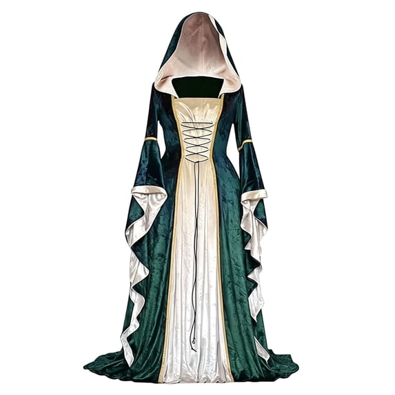 IWRICH Women's Renaissance Velvet Dress Halloween Victorian Hooded Gown Dresses Gothic Maxi Dress