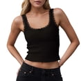 thumbnail image 1 of IWRICH Women's Ribbed Lace Trim Square Neck Tank Tops Going out Camisole Slim Fit Ribbed Knit Wide Straps Bow Y2k Summer Tops Black XS, 1 of 4