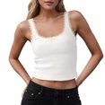 thumbnail image 1 of IWRICH Women's Ribbed Lace Trim Square Neck Tank Tops Going out Camisole Slim Fit Ribbed Knit Wide Straps Bow Y2k Summer Tops White XS, 1 of 4