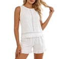 thumbnail image 1 of IWRICH Women's Ruffle Short Set 2 Piece Outfits Fashion Summer Sleeveless Lace Tops and Shorts Sets White XL, 1 of 9