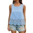 thumbnail image 1 of IWRICH Women's Scallop Trim Crop Tank Top Summer Keyhole Back Cropped Sleeveless Blouse Blue XXL, 1 of 5