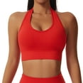 thumbnail image 1 of IWRICH Women's Seamless Halter Sports Bra Open Back Padded Workout Crop Tank Tops Red S, 1 of 5