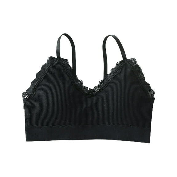 IWRICH Women's Sexy Lace Trim Crop Camisole Top V-Neck Ribbed Knit Bralette with Ruffles Y2k Strappy Tank Tops Black A